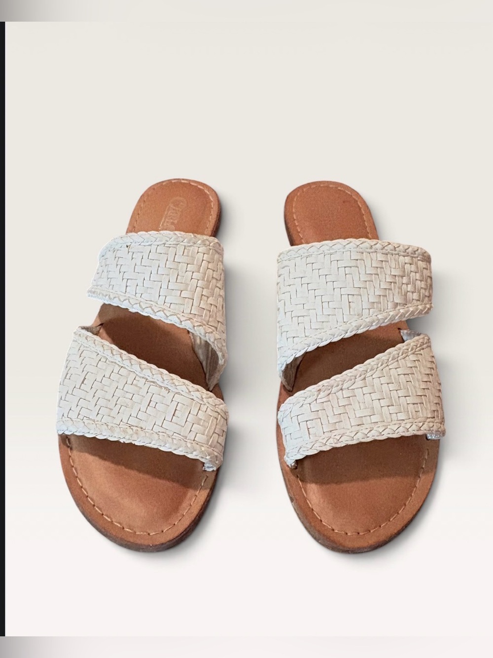 Carlos Santana Holly Ivory Woven Double Strap Flat Slide Sandals 8.5